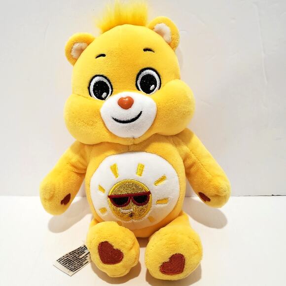 Care Bear 9" Plush Yellow Sunshine Glitter Belly 2022 Basic Fun - Picture 1 of 9